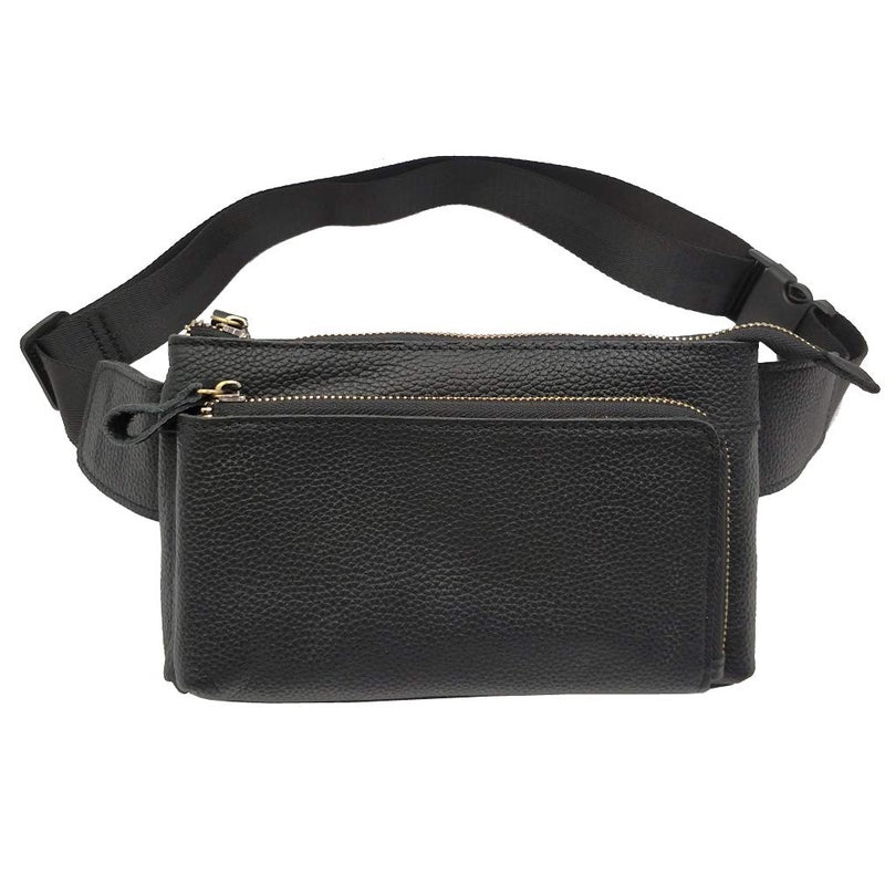 Hebetag Leather Waist Pack Fanny Bag for Men Women Outdoor Travel Sports Running Walking Hiking Hip Bum Belt Slim Cell Phone Purse Casual Waist Wallet Pouch (#02Black) - Image 2